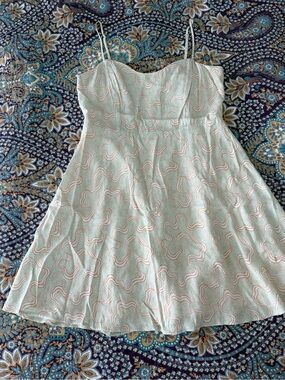 Aritzia Mint Green Mini Dress with Pink Wave Print